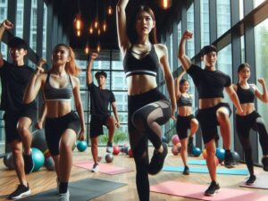 Group Fitness Class In Malaysia Showcasing Diverse And Energetic Group 